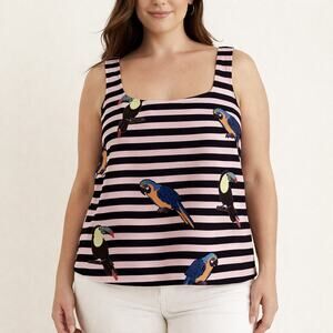 ELOQUII Elements Parrot / Toucan Striped Tank Top Size 14 Sleeveless NWT